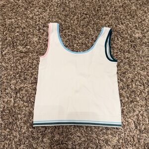Athleta Girl White Tank with Blue, Green and Pink Trim